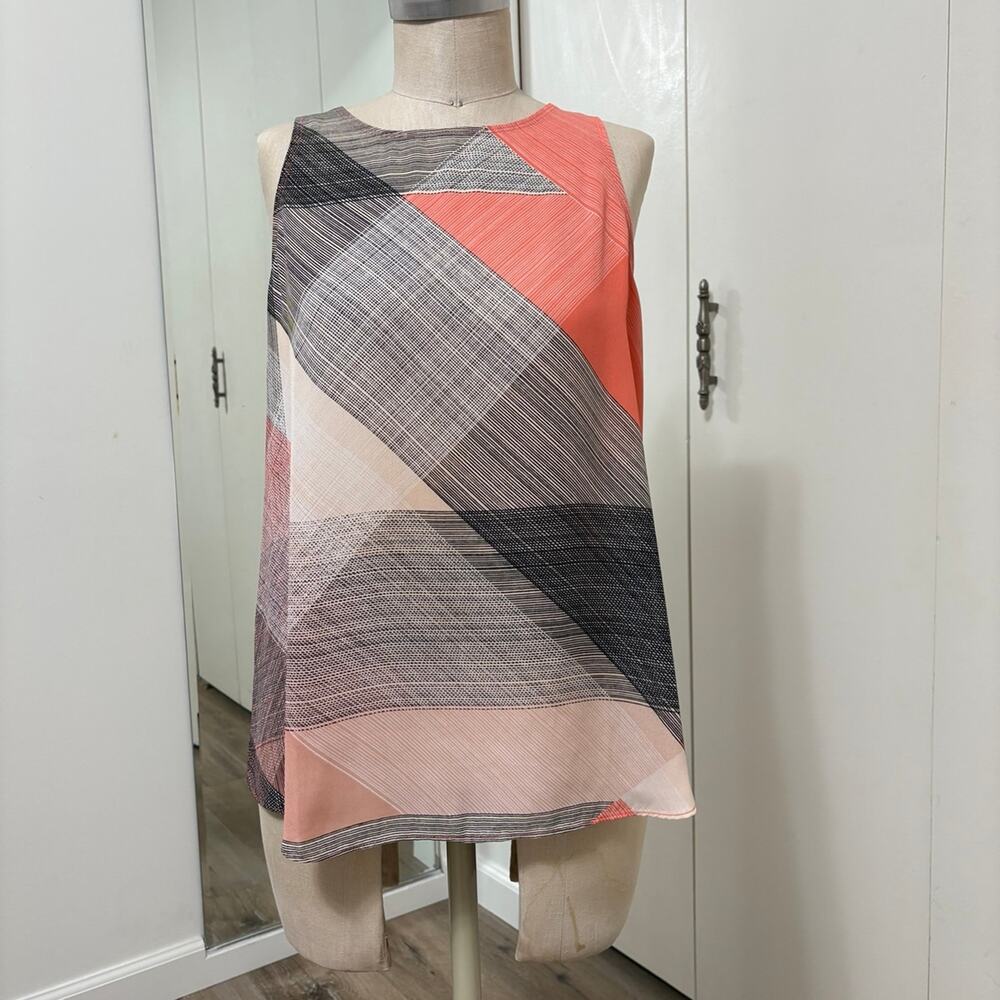 APT.9 Women's Peach & Gray Casual Chic Geometric Sleeveless Top Blouse Medium